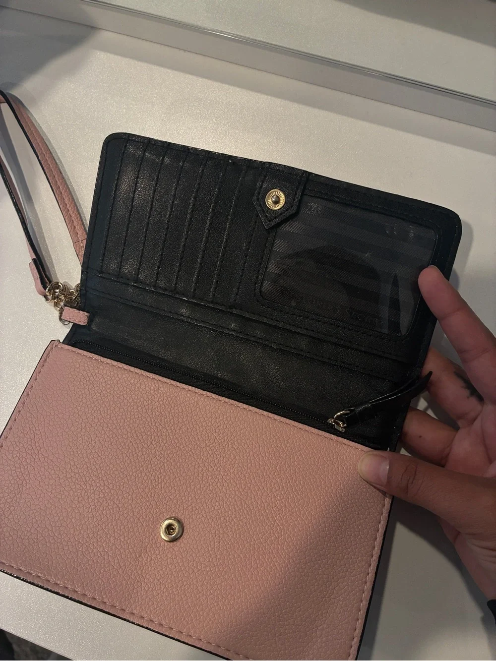 Victoria's Secret Quilted Wristlet in Dusty Pink with Gold V Logo